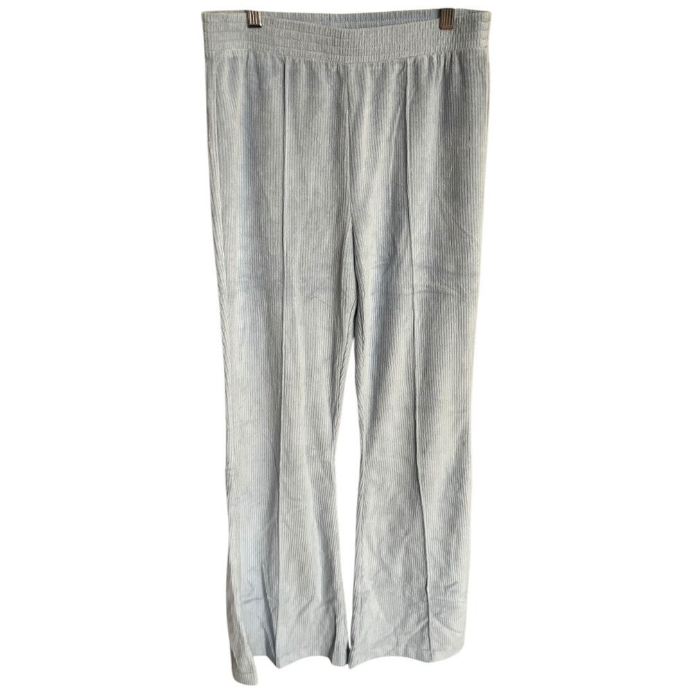 Aerie Flare Pants Blue Ribbed Velour Pintuck Loungewear High Waist Medium NWT